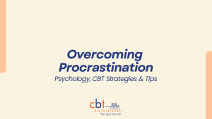 Cream background blog thumbnail with blue text reading “Understanding Procrastination: Why We Delay and How to Overcome It”