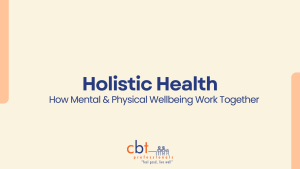 A cream background with blue text, illustrating the text Holistic health.