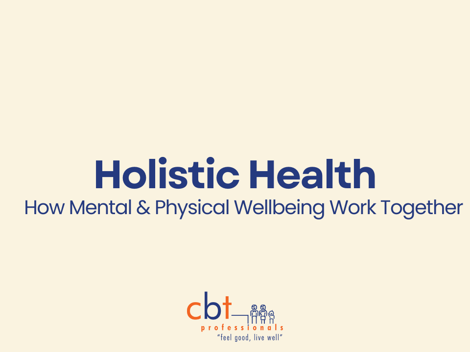 A cream background with blue text, illustrating the text Holistic health.