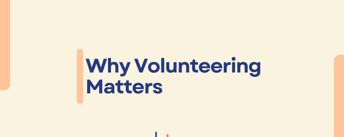 CBT Professionals graphic with the text “Why Volunteering Matters” in bold blue font on a beige background with peach design elements and the CBT Professionals logo at the bottom.